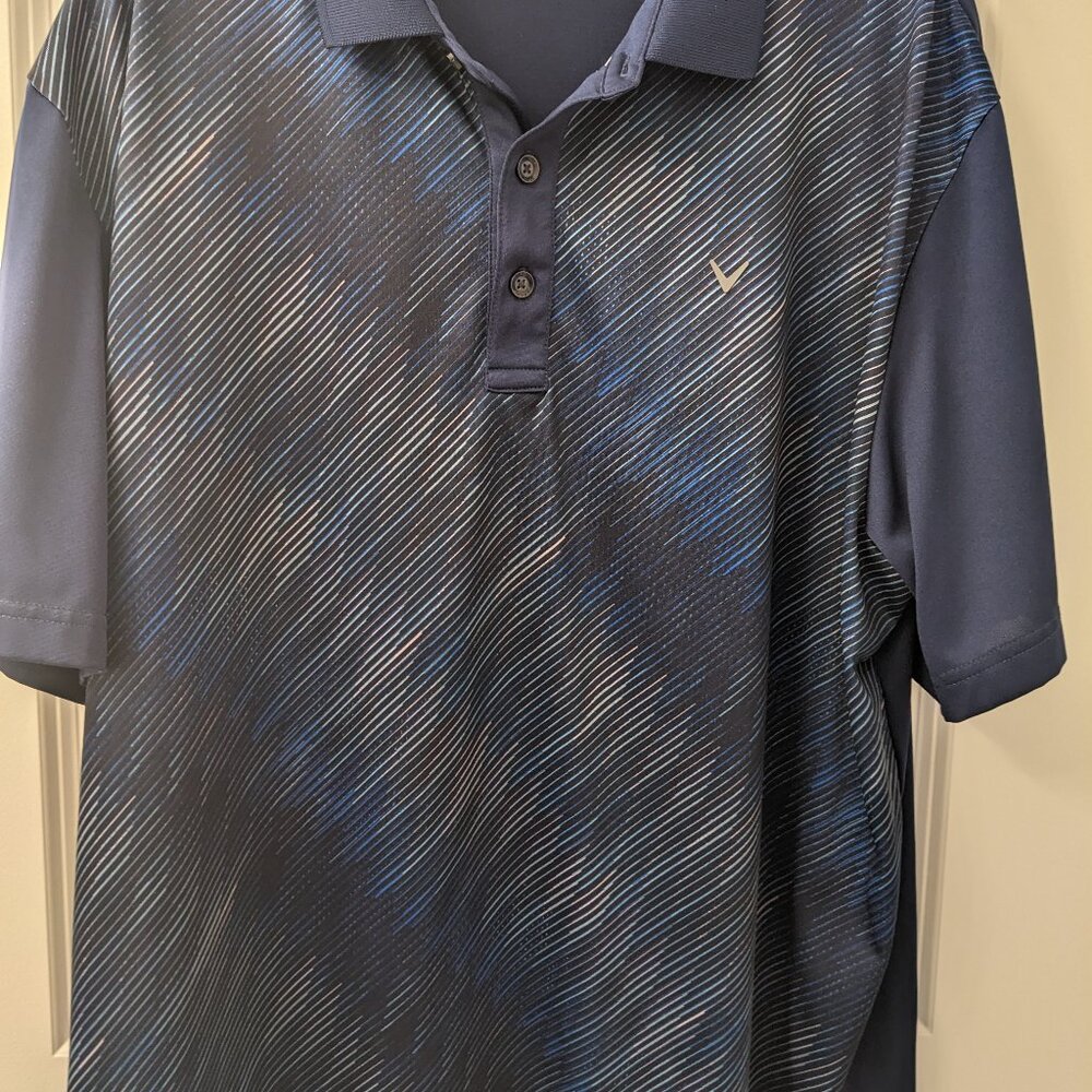 Callaway Opti dri Navy Blue Single Side Stiped Polo Short Sleeve Men's Shirt, XL